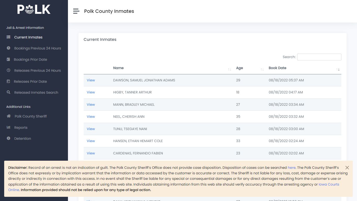 Current Inmates - Polk Inmates